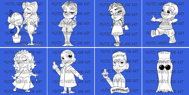 Kooky And Spooky Family Bundled Set Digital Stamps Bundle
