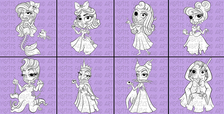 Princesses Digital Stamps Bundle ZOMBIE VERSIONS