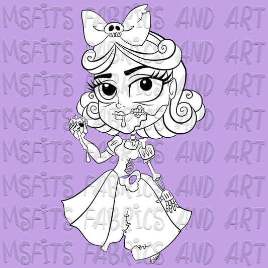 Snow White Zombie Digital Stamp